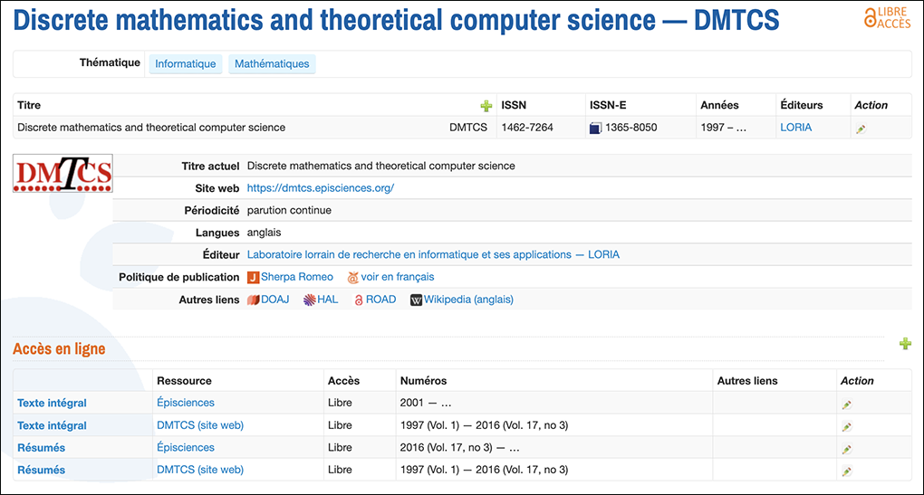 Un exemple de revue bien référencée : DMTCS