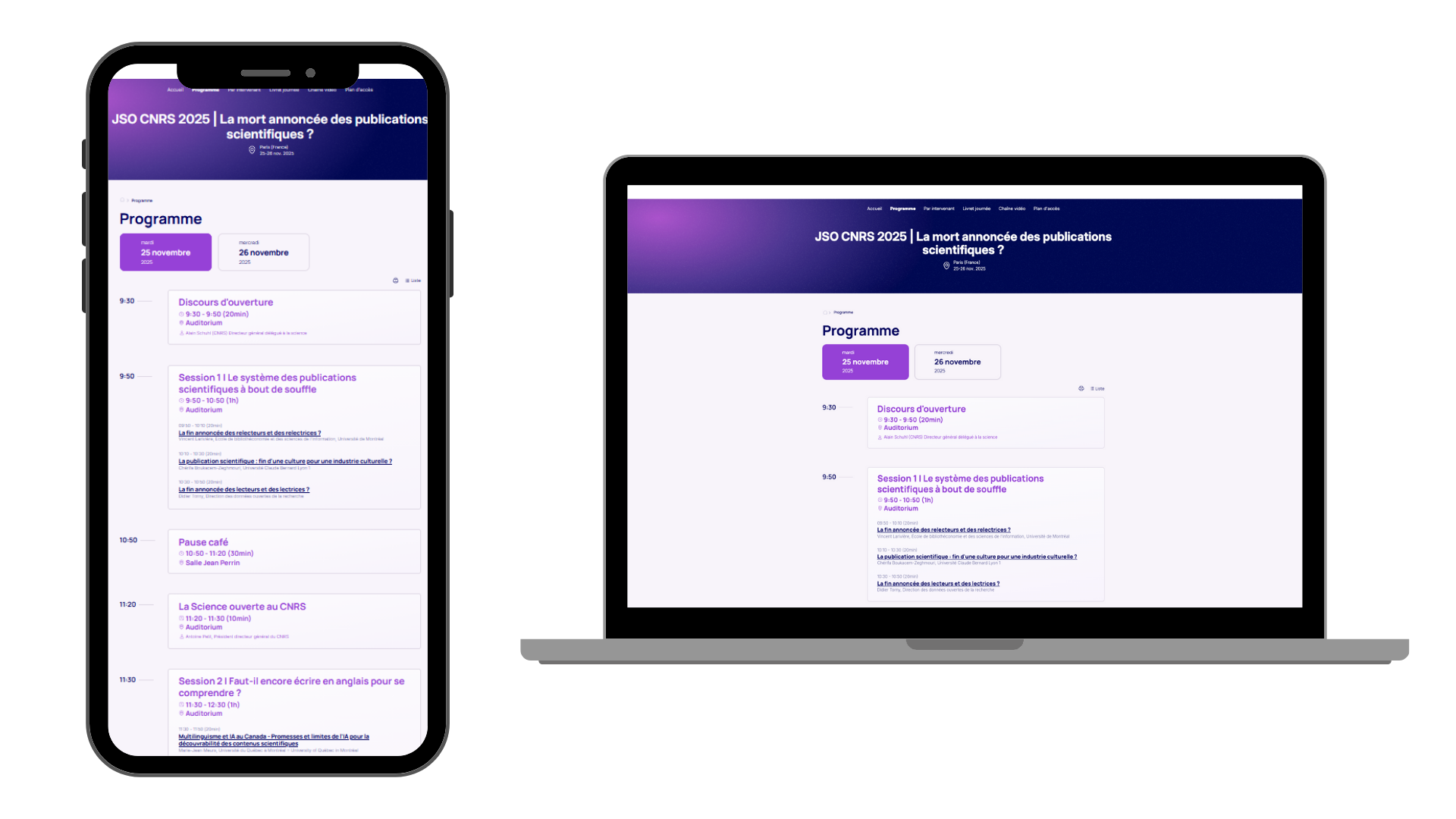 Visualisation du programme : affichage sur mobile et affichage sur ordinateur
